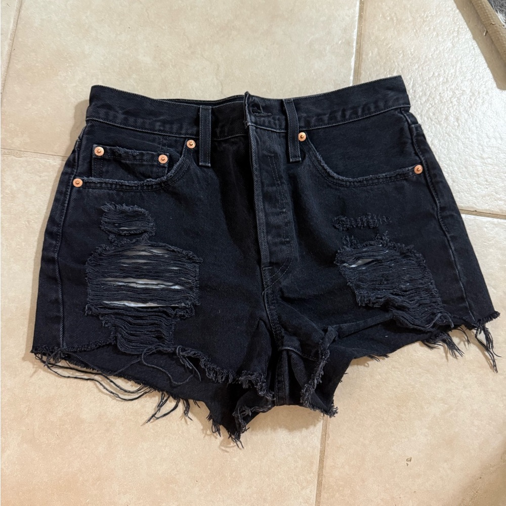 Levi's Black High-Waisted Distressed Jean Shorts